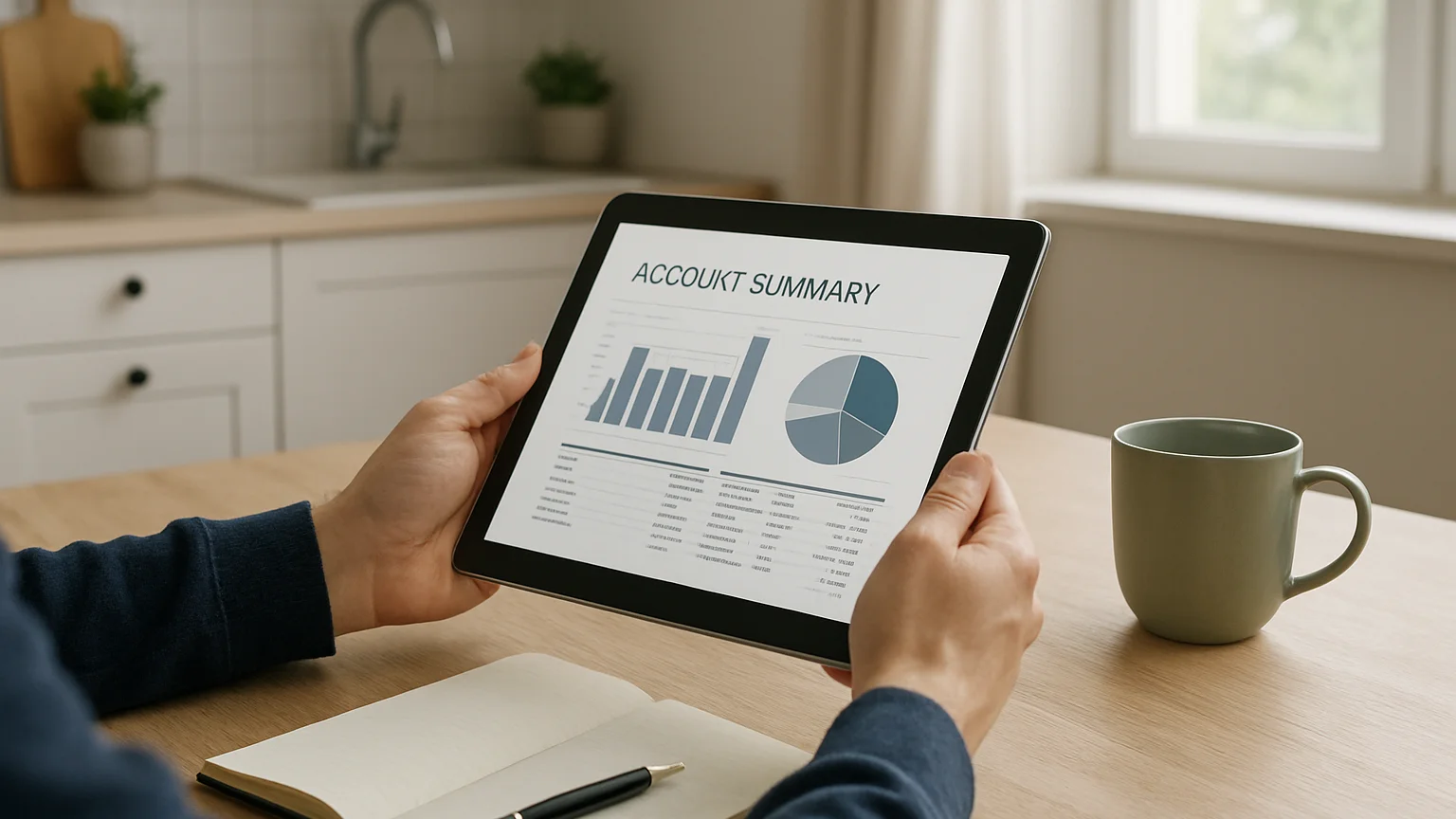 Editorial photograph of a person reviewing an account summary on