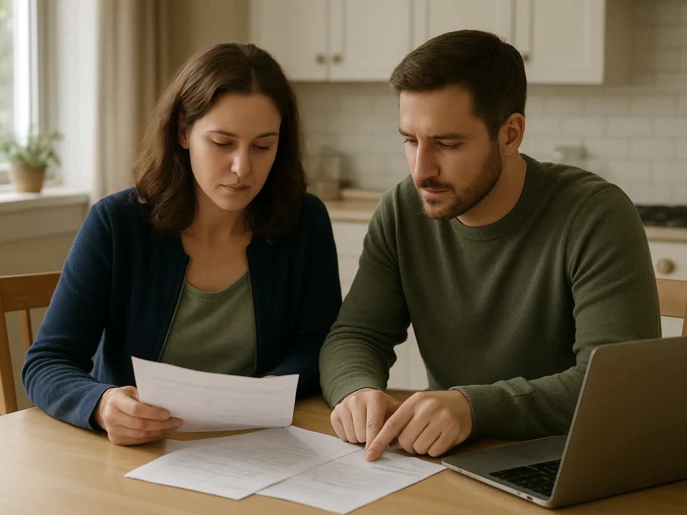 Editorial photograph of a couple reviewing paperwork together at